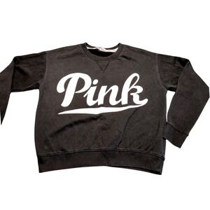 Victoria's Secret PINK‎ Crewneck Sweatshirt Black White Logo XS Extra Small